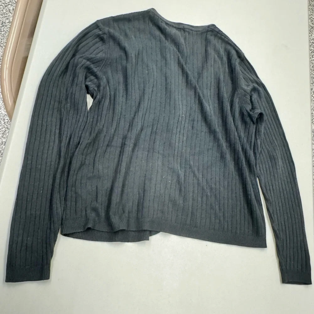 All Points Black Ribbed Long Sleeve Crew Neck Botton up cardigan Sweater size XL